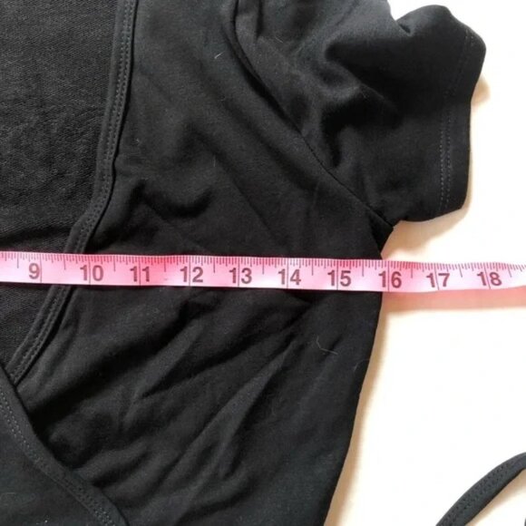 Wrap Top from Revamped - Black Medium Ballet Style Short Sleeved - Picture 6 of 6